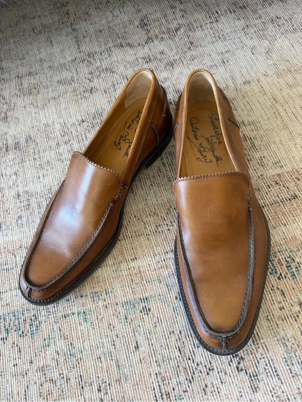 Antonio Maurizi Cognac Leather Slip-On Loafers